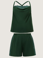 Cowl Neckline Lace Trim Two-Piece Lounge Set