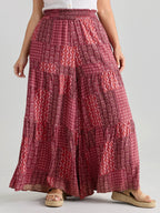 Geometric Print Flared Shirred Waist Pants