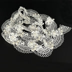 1 Yard Flower with Pearl Beads Lace Edge Trim Elegant Floral Embroidered Sewing Lace Applique for Wedding Bridal Dress Clothes Costume Hat Party Toy Doll Decoration (White, 1 Yard)