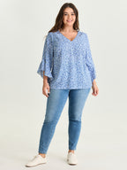 Floral Print Flared Ruffled Sleeve Blouse