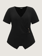 Supersoft Wrap Neckline Side Tie Plain Top