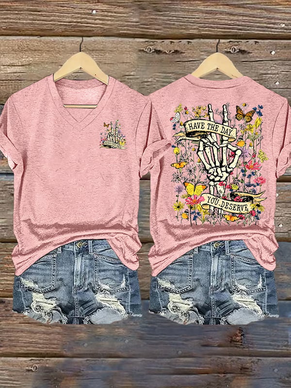 🔥Buy 3 Get 15% Off🔥Women's  Flower skull hand gesture Of WDNC Club We Do Not Care Menopause Perimenopause Print T-Shirt