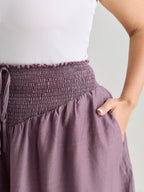 Triangular Shirred Waist Plain Shorts
