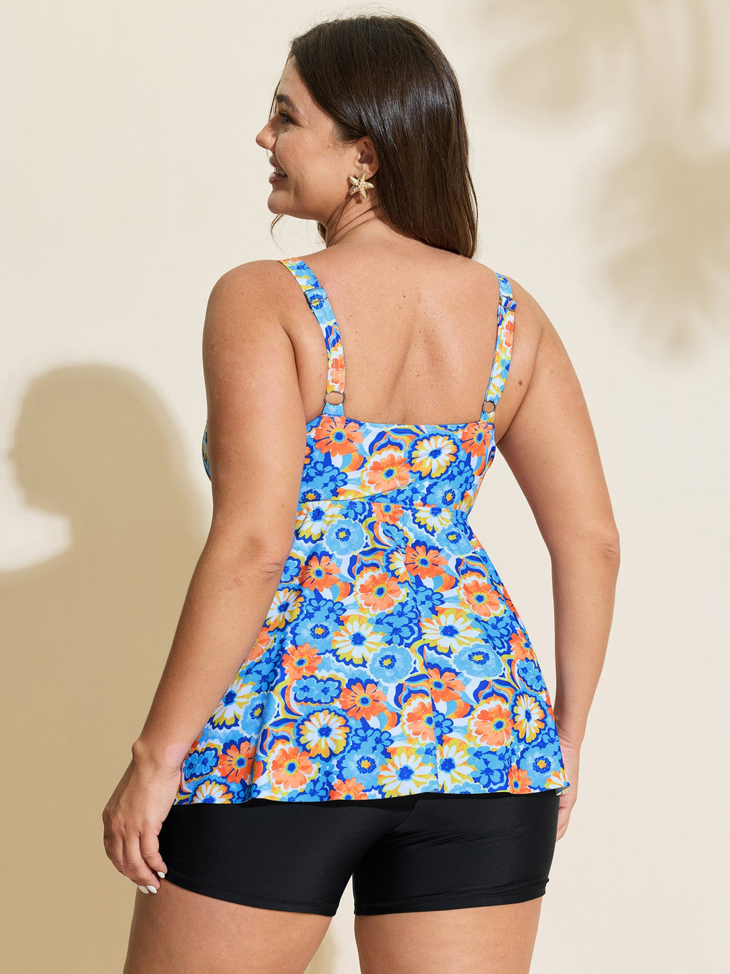 Floral Print V-Neck Swim Top