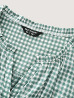 Cotton Check Print Ruffled Sleeve Blouse