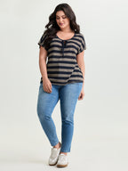 Stretchy Striped Print Neck-Tie T-Shirt