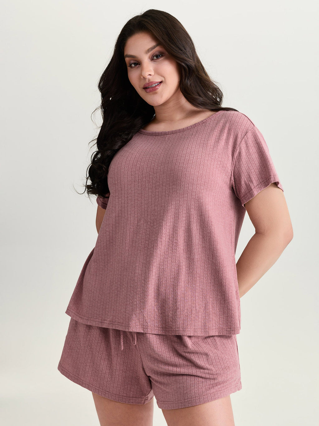 Supersoft Ribbed Plain Two-Piece Lounge Set