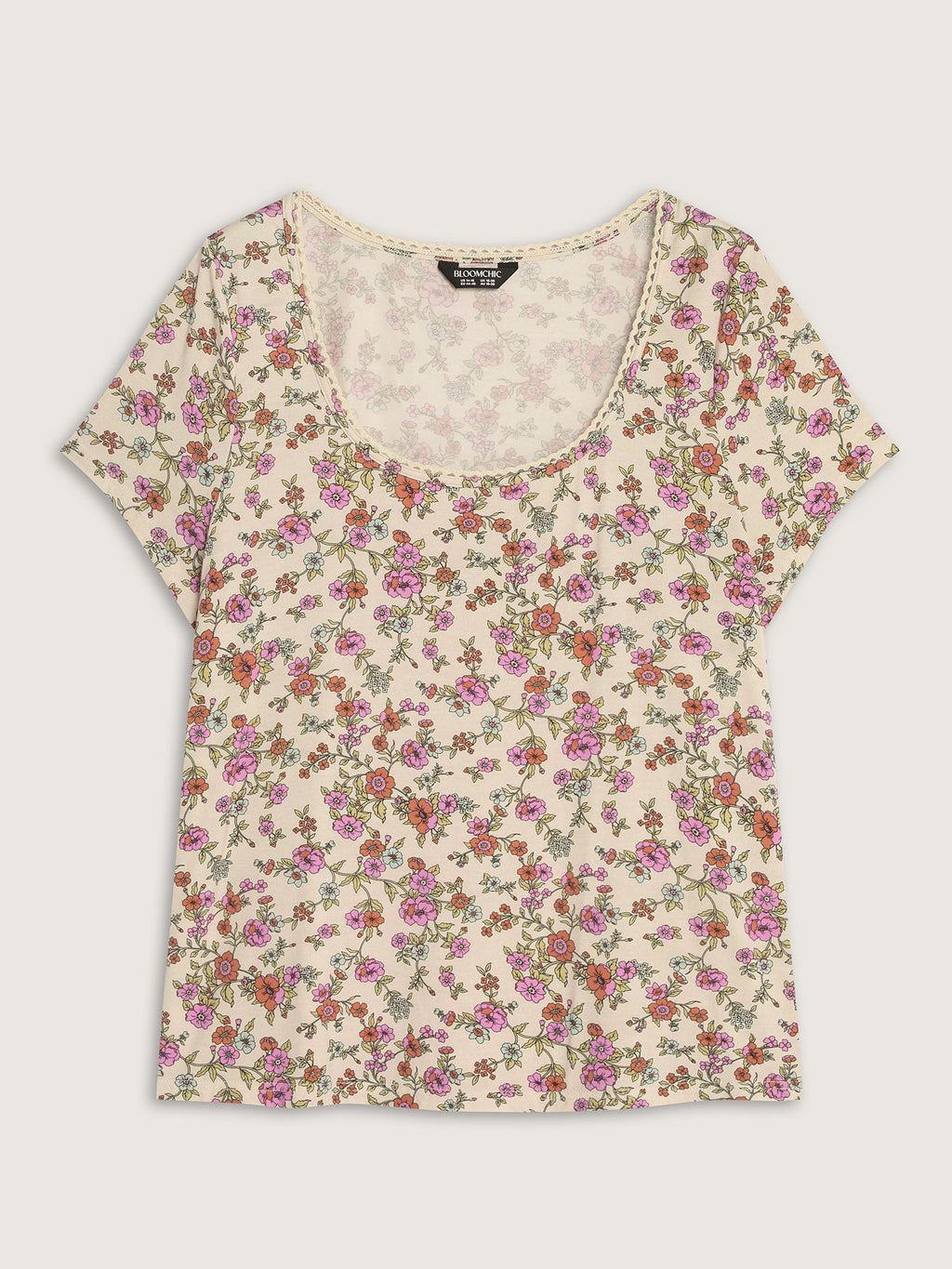 Floral Print Scoop Neckline Fitted T-Shirt