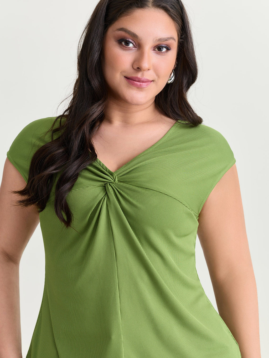 Stretchy Knotted Front Plain Knit Top