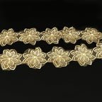 1 Yard Flower Lace Edge Trim Flower with White Pearl Beads Embroidered Lace Ribbon Floral Fabric Applique for Wedding Dress Bridal Headpiece Decoration Bridal DIY Handmade Sewing Craft (Khaki)