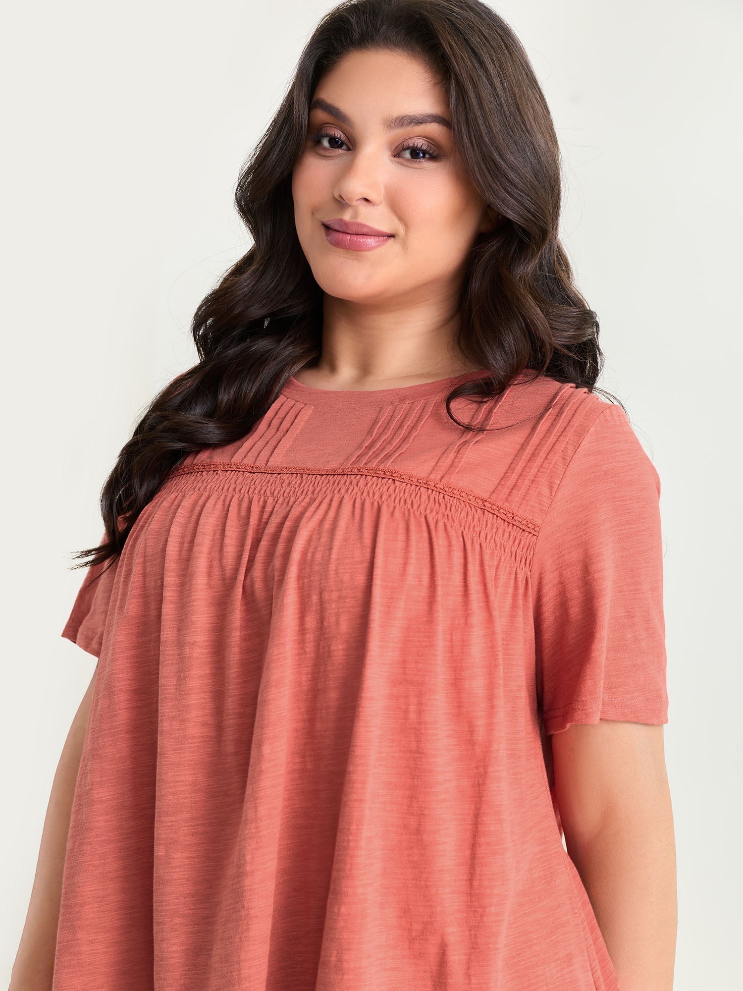Cotton Stretchy Lace Trim Flowy T-Shirt