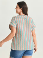 Striped Print Knotted Front Blouse
