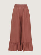 Ruffled Hem Plain Flowy Pants