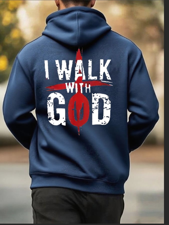 Men's Walk With God Printed Casual Hoodie