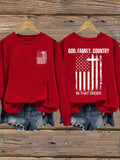 Women's God Family Country In That Order Printed Sweatshirt
