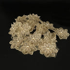 1 Yard Flower Lace Edge Trim Flower with White Pearl Beads Embroidered Lace Ribbon Floral Fabric Applique for Wedding Dress Bridal Headpiece Decoration Bridal DIY Handmade Sewing Craft (Khaki)