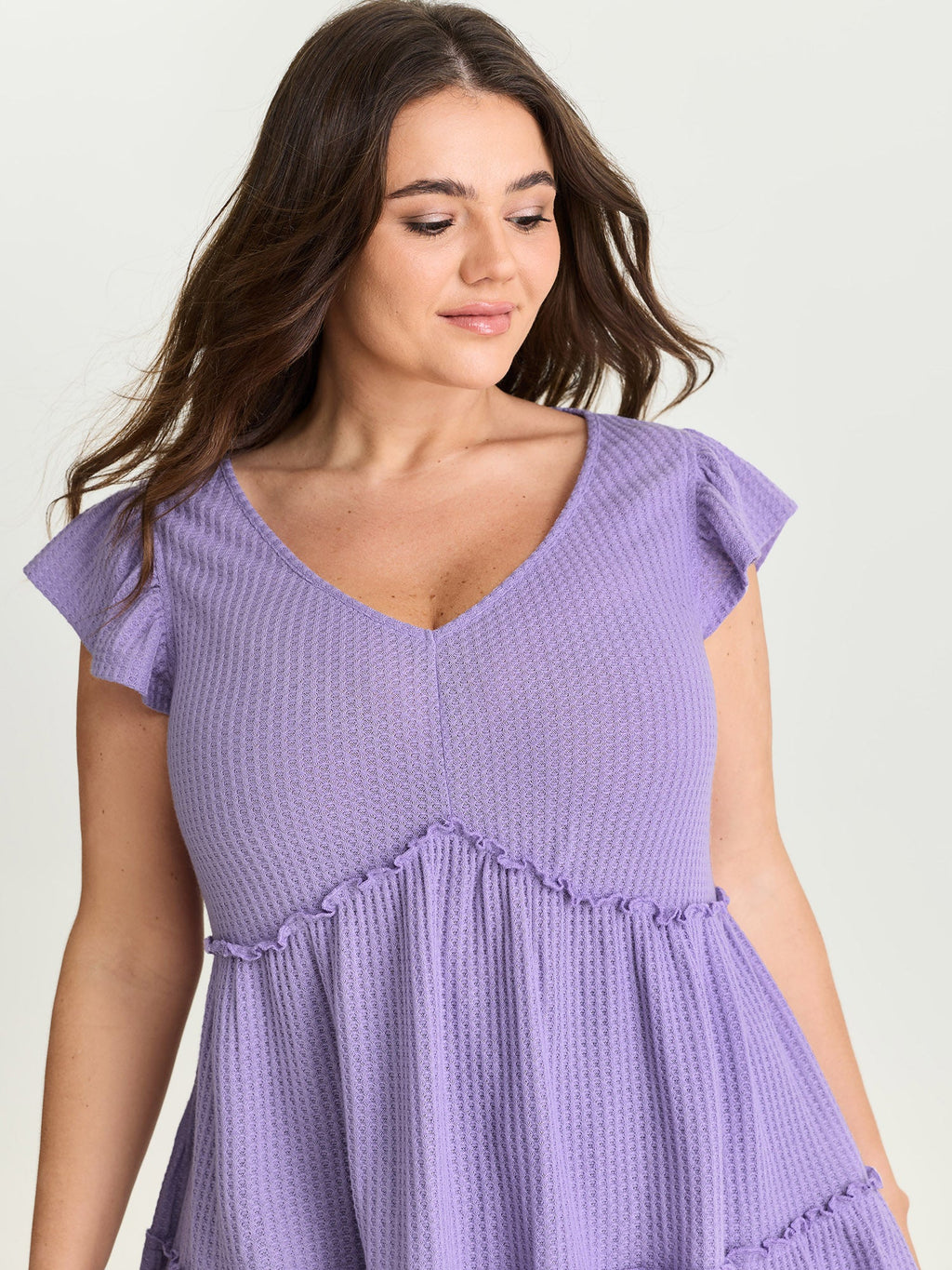 Stretchy Textured Flutter Sleeve Knit Top