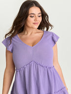 Stretchy Textured Flutter Sleeve Knit Top