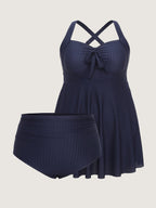 Textured Knotted Front Pockets Swim Dress