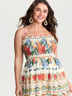 Large Floral Print Shirred Cami Maxi Dress