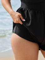Bow-Tie Color Contrast Shirred Swim Romper