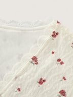 Rose Print V-Neck Knit Top