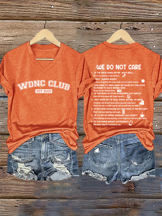 V-Neck Retro Funny WDNC Club Menopause Perimenopause Print T-Shirt