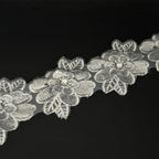 1 Yard Flower Lace Trim Flowers with Pearl Beads Embroidered Edge Trim Fabric Floral Appliques Lace Ribbon for Wedding Dress Clothes Decoration DIY Handmade Sewing Craft (Black)