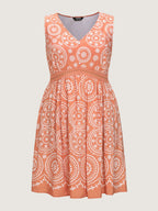 Geometric Print Deep V-Neckline Mini Dress
