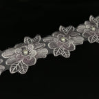 1 Yard Flower Lace Trim Flowers with Pearl Beads Embroidered Edge Trim Fabric Floral Appliques Lace Ribbon for Wedding Dress Clothes Decoration DIY Handmade Sewing Craft (Black)