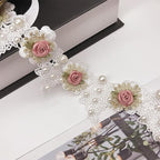 1 Yard Floral Pearl Lace Trim, 2" Width Vintage Embroidered Applique Ribbon, for Sewing Bridal Dress, DIY Party Decor Clothes, Wedding Decoration