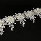 1 Yard White Flower Pearl Beads Lace Edge Trim Ribbon Floral Appliques Embroidered Fabric Sewing Lace for Wedding Bridal Dress Clothes Costume Hat Decoration (White, 1 Yard)
