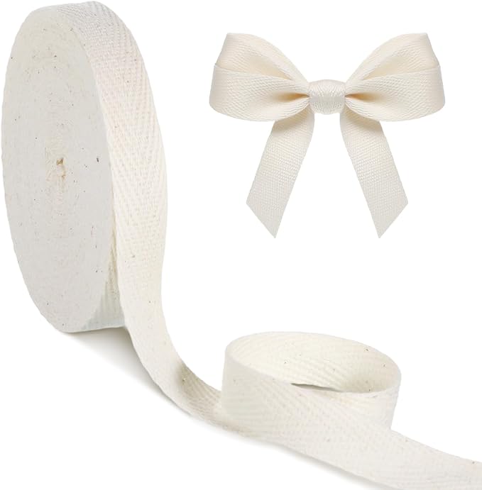 Cotton Twill Tape Ribbon, 1/2 Inch 54.7 Yards Soft Natural Herringbone Webbing, Beige Linen Fabric Ribbon, Roll Bias Binding Tape Binding Ribbons Webbing Tapes Trimming for DIY Crafts Sewing Knit