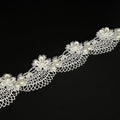 1 Yard Flower with Pearl Beads Lace Edge Trim Elegant Floral Embroidered Sewing Lace Applique for Wedding Bridal Dress Clothes Costume Hat Party Toy Doll Decoration (White, 1 Yard)