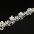 1 Yard Flower with Pearl Beads Lace Edge Trim Elegant Floral Embroidered Sewing Lace Applique for Wedding Bridal Dress Clothes Costume Hat Party Toy Doll Decoration (White, 1 Yard)