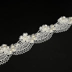 1 Yard Flower with Pearl Beads Lace Edge Trim Elegant Floral Embroidered Sewing Lace Applique for Wedding Bridal Dress Clothes Costume Hat Party Toy Doll Decoration (White, 1 Yard)