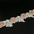 1 Yard Vintage Pearl Beads Rose Flowers Embroidered Lace Edge Trim Fabric Floral Appliques Lace Ribbon Bridal Handmade Sewing Craft for Wedding Bridal Dress Clothes Hat Decoration (Black)