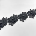 1 Yard Flower Lace Trim Flowers with Pearl Beads Embroidered Edge Trim Fabric Floral Appliques Lace Ribbon for Wedding Dress Clothes Decoration DIY Handmade Sewing Craft (Black)