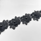 1 Yard Flower Lace Trim Flowers with Pearl Beads Embroidered Edge Trim Fabric Floral Appliques Lace Ribbon for Wedding Dress Clothes Decoration DIY Handmade Sewing Craft (Black)