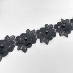 1 Yard Flower Lace Trim Flowers with Pearl Beads Embroidered Edge Trim Fabric Floral Appliques Lace Ribbon for Wedding Dress Clothes Decoration DIY Handmade Sewing Craft (Black)