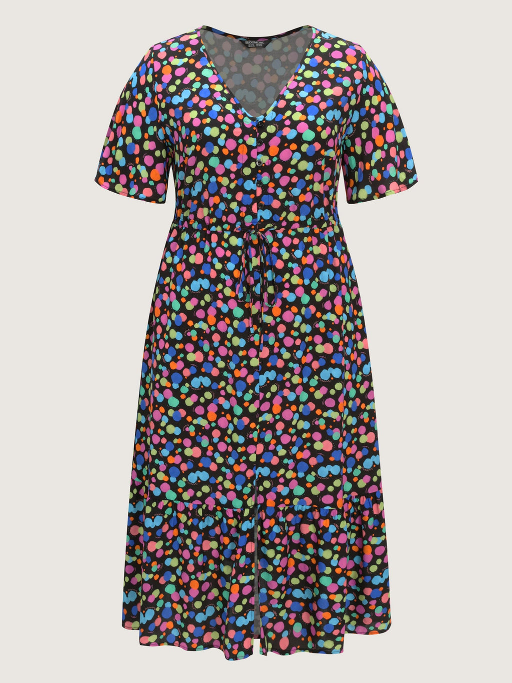 Multi-Color Polka Dots Print Midi Dress