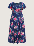 Large Floral Print Flowy Sleeve Maxi Dress