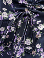 Floral Print Drawstring Bodice Blouse