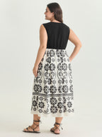 Floral Sheer Lace Trim Contrast Midi Dress