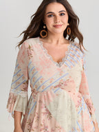 Floral Print Lace Asymmetrical Hem Blouse