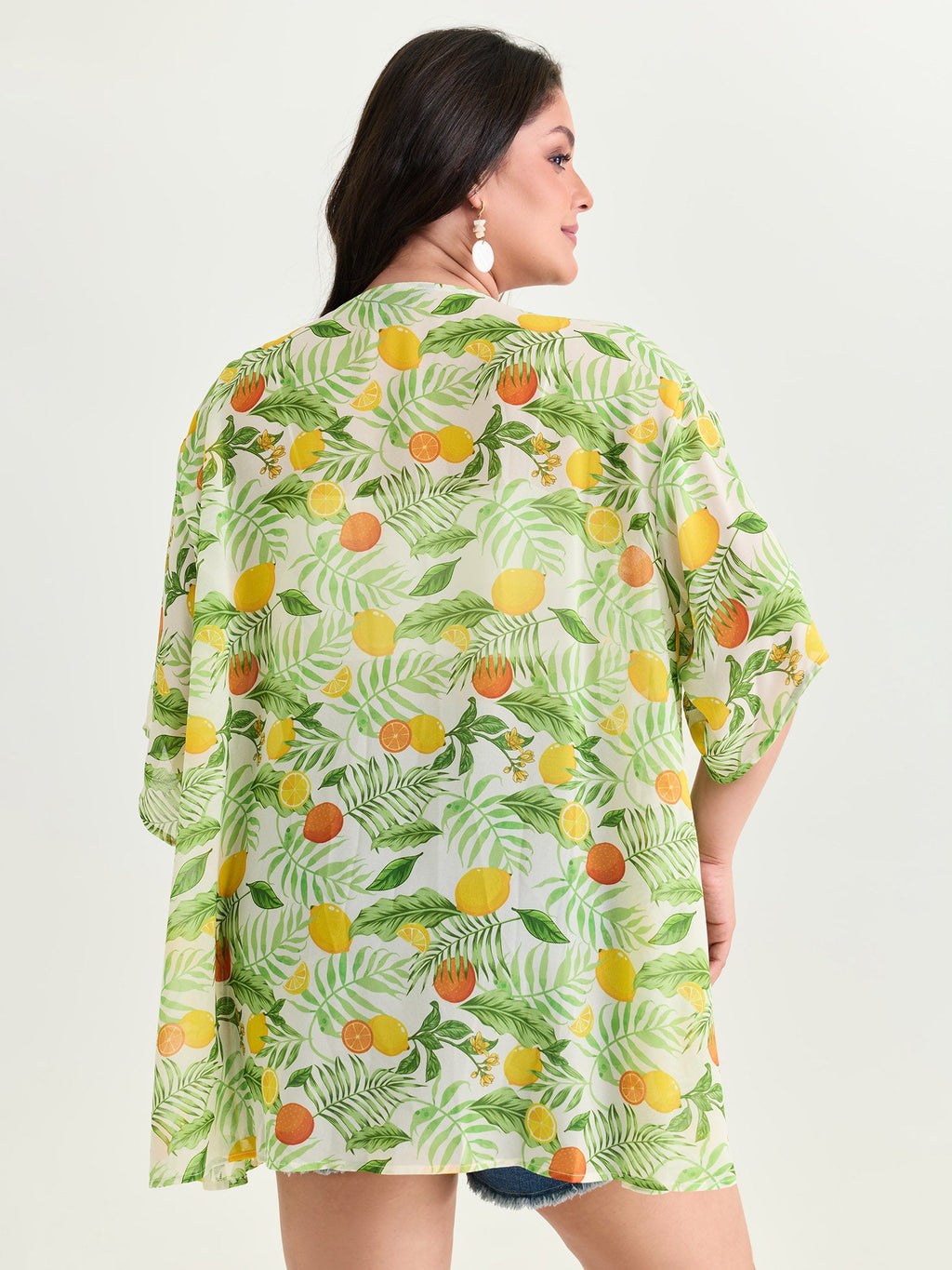 Citrus Print Open-Front Cover-Up