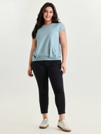 Stretchy Elastic Hem Plain T-Shirt