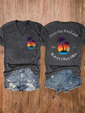 Women's Casual Western Christian Faith Bible Verse Double-Sided Printed V-Neck Short Sleeve T-Shirt