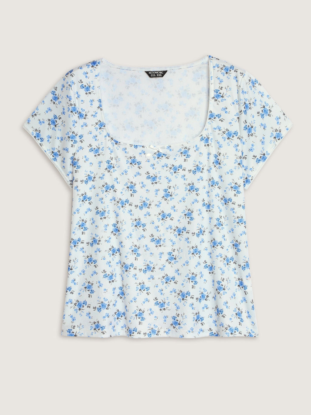 Stretchy Floral Print Curvy Hem T-Shirt