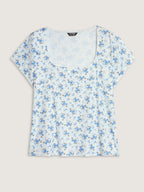 Stretchy Floral Print Curvy Hem T-Shirt